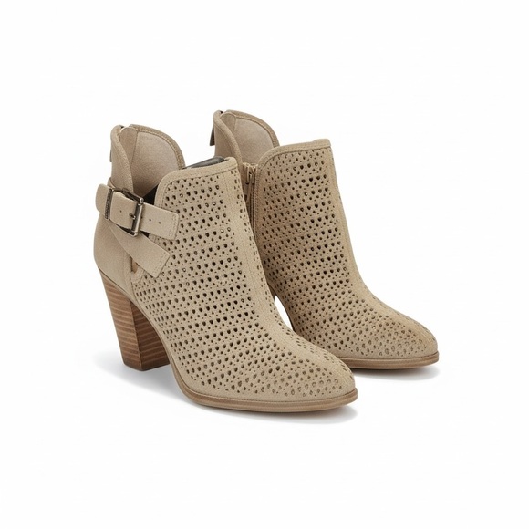 VINCE CAMUTO Palmina Perforated Suede Ankle Boots Booties Tan / Shady Grey Sz 6 - Picture 2 of 10